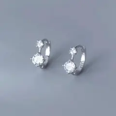 PS6 S925 フープピアス 2粒 CZダイア シルバー　アレルギー対応　高級
