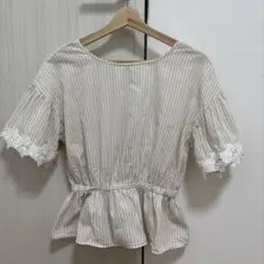 SUGAR SPOON アイボリー レース付きブラウス綿100%