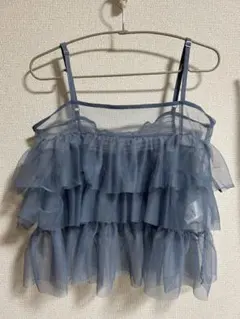 フリル付きシースルービスチェ ブルー earth music&ecology