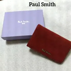 ポールスミス　名刺入れ　シボ革　ワインレッド　バーガンディ　ゴールド金具