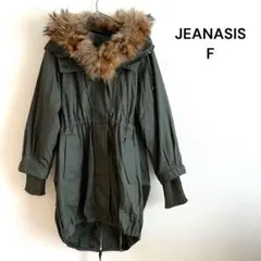 ジーナシス　ファー付きモッズコート カーキ　羽織り　ジップアップ　フリーサイズ