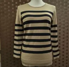美品【INED】長袖ニット　ボーダー　ベージュ/ブラック系　9号