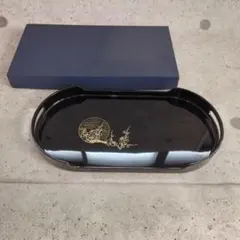 黒い楕円形トレイ 金色の花模様 箱付き
