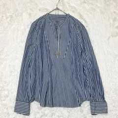 【美品】グリーンレーベルリラクシング ストライプ ノーカラーシャツ 綿100のサムネイル