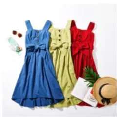 新品未使用 レディアゼル 肩ひもタックフレアーワンピース 黄色 ロングワンピース