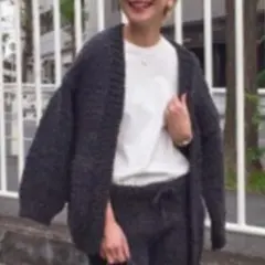 トゥデイフル　ハンドニットカーディガン　チャコールグレー　36