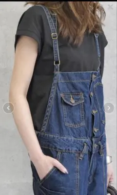 美品【LARU 】ラルー デニムサロペット Lデニム オーバーオールブルー系