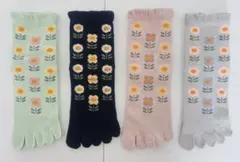 レディース5本指ソックス4足組22-24cm表糸綿100%ゆったり口ゴム　踵つきのサムネイル