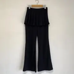 【シーイン/SHEIN】プリーツレイヤードパンツ　フレア　スラックス　黒【S】