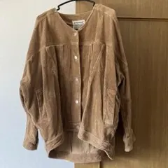 コーデュロイジャケット　キャメル　ノーカラー　ゆったりのサムネイル
