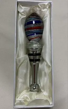ストライプ模様 ガラス ワインストッパー 約11cm