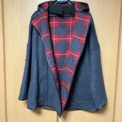 スコットクラブ系　フード付きウールコート リバーシブル美品
