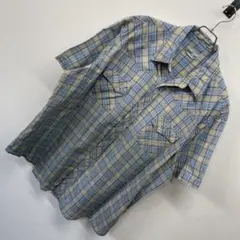 【Wrangler】チェック 半袖 アメカジ ウエスタンシャツ ブルー XL相当