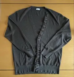 フリル付き ラメカーディガン カーキ Mサイズ