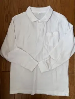 ホワイト 長袖ポロシャツ 左胸ポケット付き