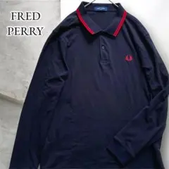 大きいサイズ フレッドペリー 美品 長袖 ポロシャツ 黒×赤 月桂樹 ロゴ刺繍