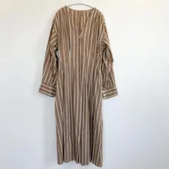 UNITED TOKYO ストライプ柄 半袖 ロングシャツワンピースブラウン美品 
