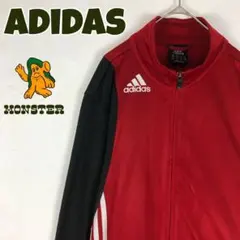 420 アディダス　刺繍　ライン　切替　トラックジャケット　ジャージ　赤　黒