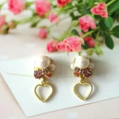 スワロフスキー☆ミニ ピンク系 コットンパール&ビジューピアス/イヤリング