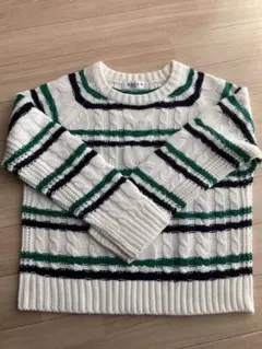 ケーブル編みニット 長袖 ストライプ