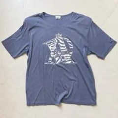訳あり Y2K ギャル DUCHE PARIS ゼブラロゴTシャツ 肩パッド 青