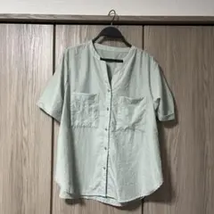 スキッパーネック 半袖シャツ ライトグリーンのサムネイル