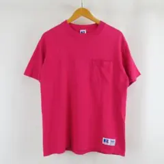 USA製 RUSSELL ロゴ 胸ポケット Tシャツ M 古着 ピンク メンズのサムネイル