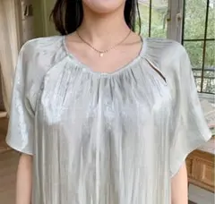 新品 大きいサイズ ワンピース 春夏 半袖 ロング 韓国 Aライン ドレープ