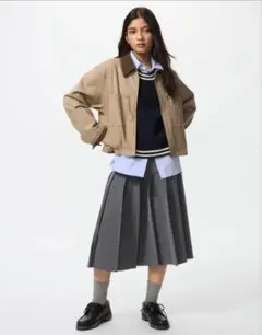 UNIQLO ワイドプリーツミディスカート グレー Sサイズ
