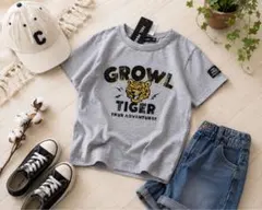 ★【120】タイガー ロゴ カレッジ風 Tシャツ 綿100% コットン グレー系