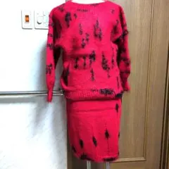 ♥手編　赤いニットスウェット＆タイトスカートセットアップ