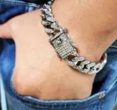 マイアミキューバンチェーンブレスレット 喜平ジルコニア　シルバー