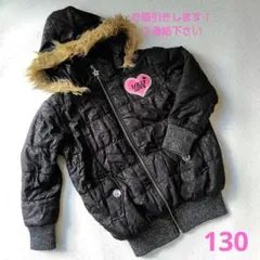 LOVELOLLY ダウンコート 130 フード付き 黒 レオパード柄 かわいい