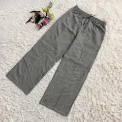 『GU』ジーユー　千鳥格子ワイドパンツ　ストレート　イージー　ウエストゴム　XL