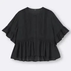 新品　GU　レースフリルブラウス　L　ブラック