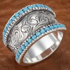 【14号】アンティーク　ターコイズ　青石　かっこいい　おしゃれ　リング　バイカー