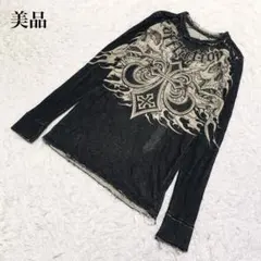 Y2K トライバル刺繍 Vネック リブロンT グランジ アーカイブ CF78 