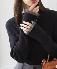 リブニット　フリル袖