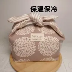 洗える保温保冷リボンのお弁当袋 サークルフラワー柄（ハンドメイド）