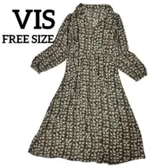 VIS 小花柄 シャツワンピース 開襟 長袖 ロング丈 花柄　SIZE FREE