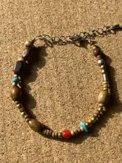 2way天然ターコイズアンティークホワイトハーツシルバー925ウッドビーズブレス