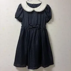 Innocent World ネイビー チェック パフスリーブ ワンピース M