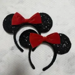 ミニーマウス カチューシャ スパンコール ベロア