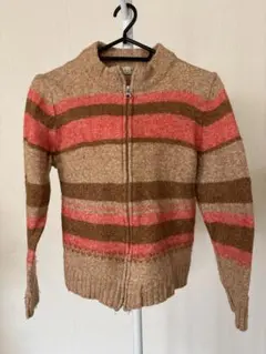 NECKBAND ジップアップニット ボーダー カーディガン スペイン製ウール混