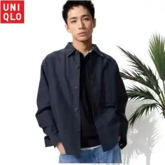 新品　ユニクロ　コットンリネンシャツジャケット　ネイビー　男女兼用 Lサイズ