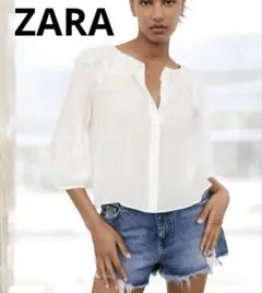 ZARA ホワイト レース襟 シアーブラウス　シャツ M