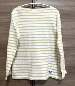 オーシバル　コットンロード フレンチバスクTシャツ　ホワイト×ベージュ