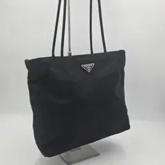 【美品】プラダ ナイロン 三角プレートロゴ ショルダー トート バッグ ブラック