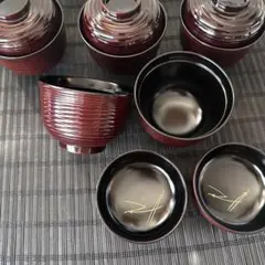 未使用 懐石道具 木製 柿合塗 正法寺蒔絵 箸洗 5客揃 小吸物椀 懐石道具（会席道具） 汁椀】 箸洗い（はしあらい）/小吸物 漆