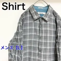 YBE34【US輸入】カルバンクライン　長袖シャツ【メンズL】グレー他チェック柄